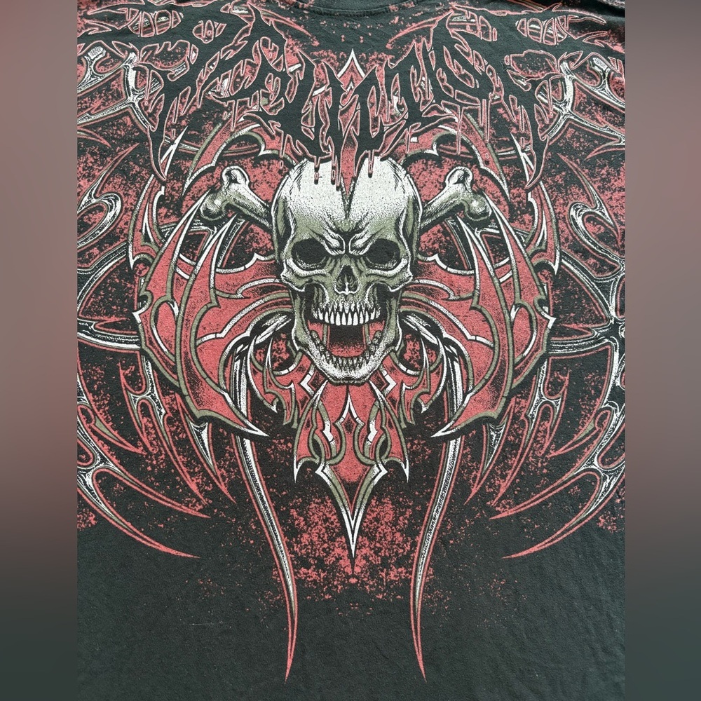 Affliction Mens Large Red & Black Skull Graphic Short Sleeve Crew Neck Tee - Picture 4 of 7